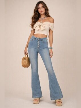 Skinny Fries High Rise Flare Jeans NWT Boho Retro Stretch Size 9